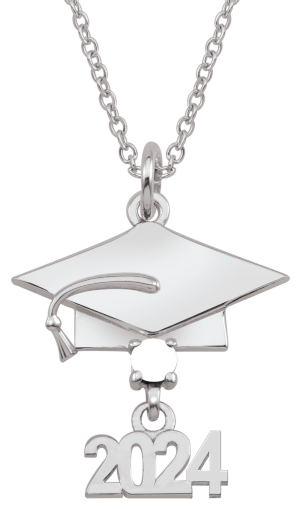 Gemstone Engravable 2022 Graduation Cap Pendant (1 Stone and Line